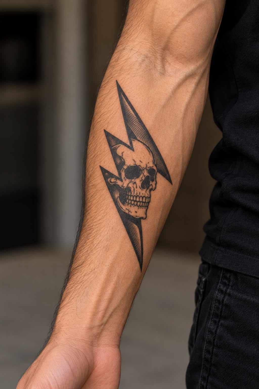 Skull & Lightning Bolt Tattoo
