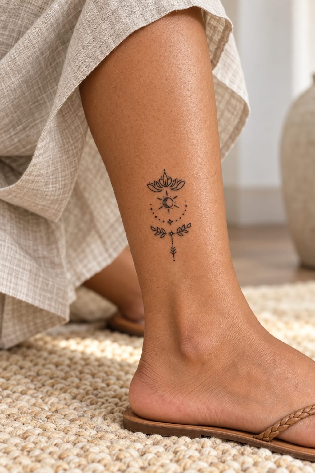 Celestial Botanical Emblem Tattoo