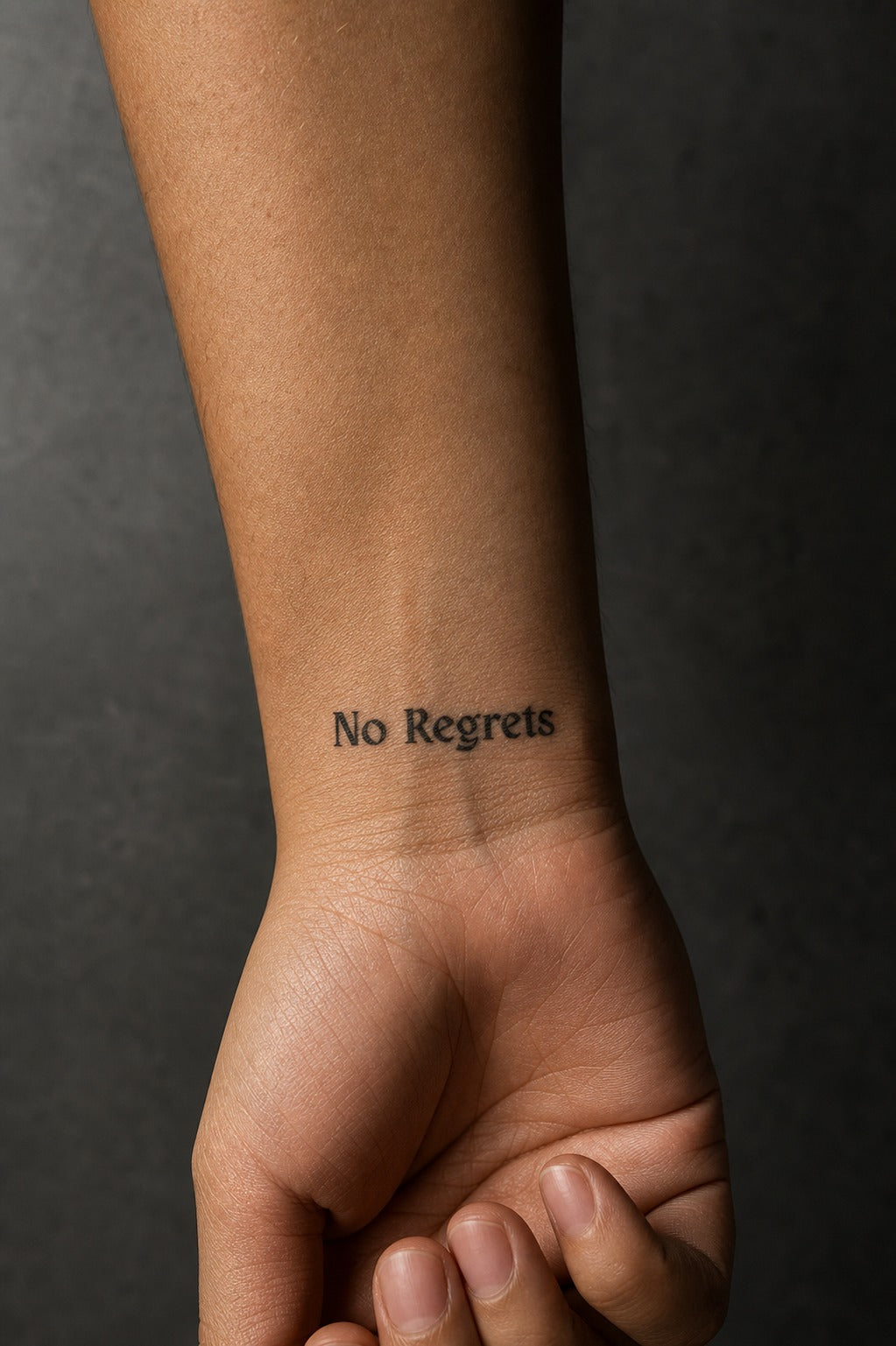 No Regrets Bold Script on skin