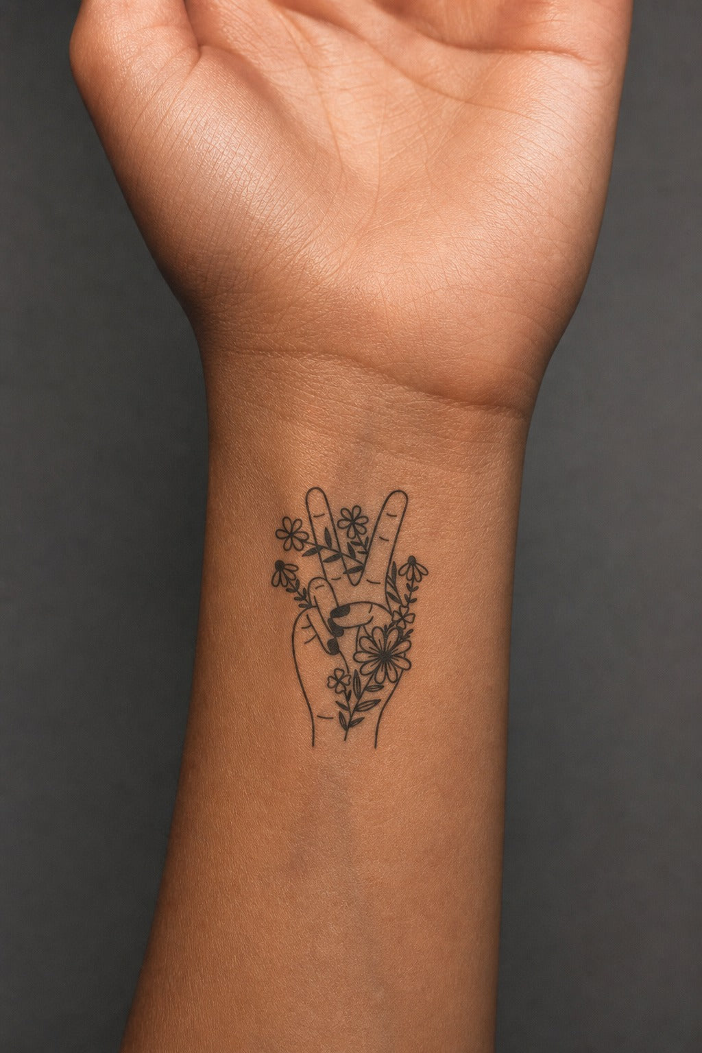 Floral Peace Gesture on skin