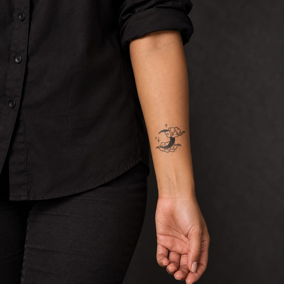 Crescent Moon & Stars Tattoo