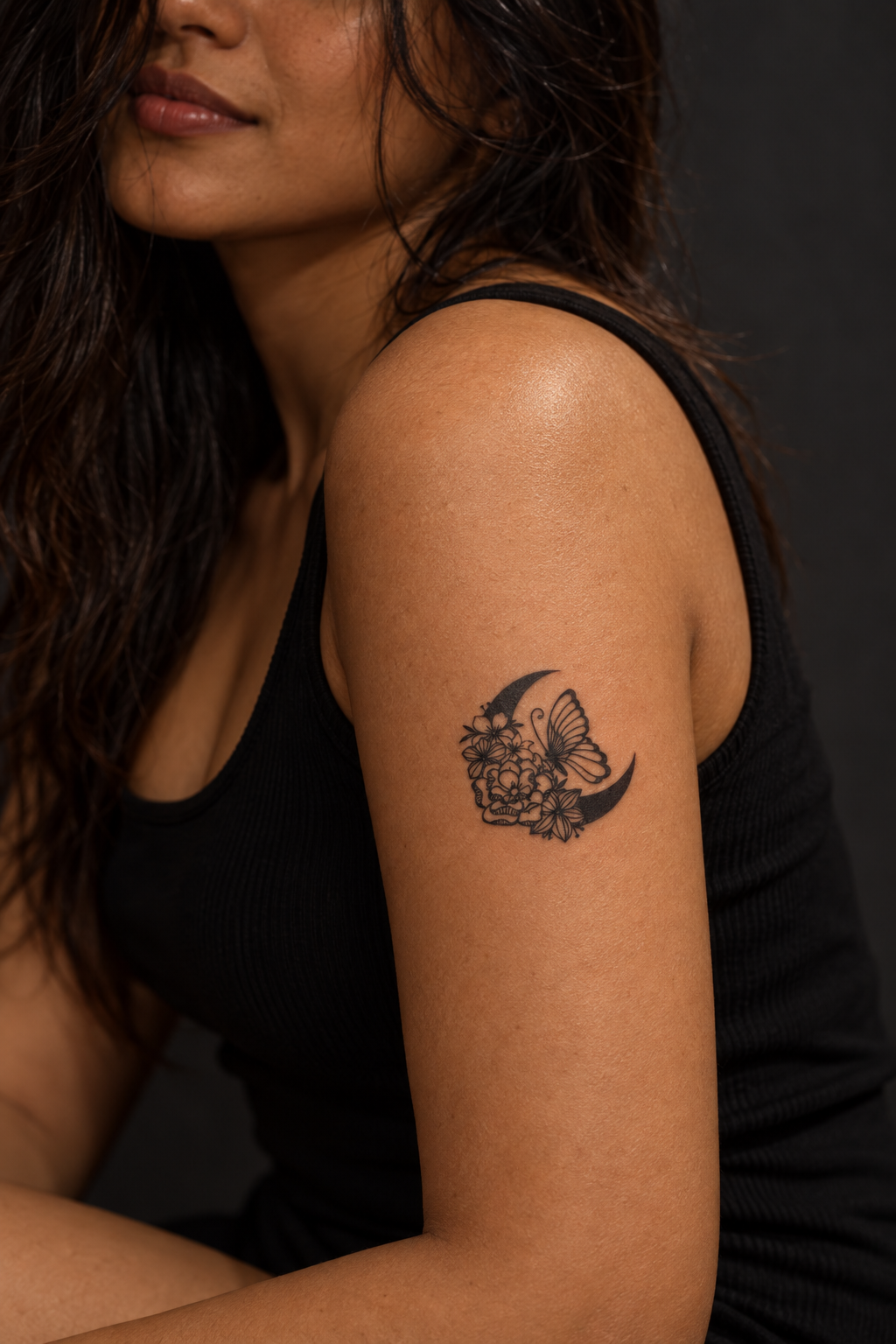 Moon, Flower & Butterfly Tattoo