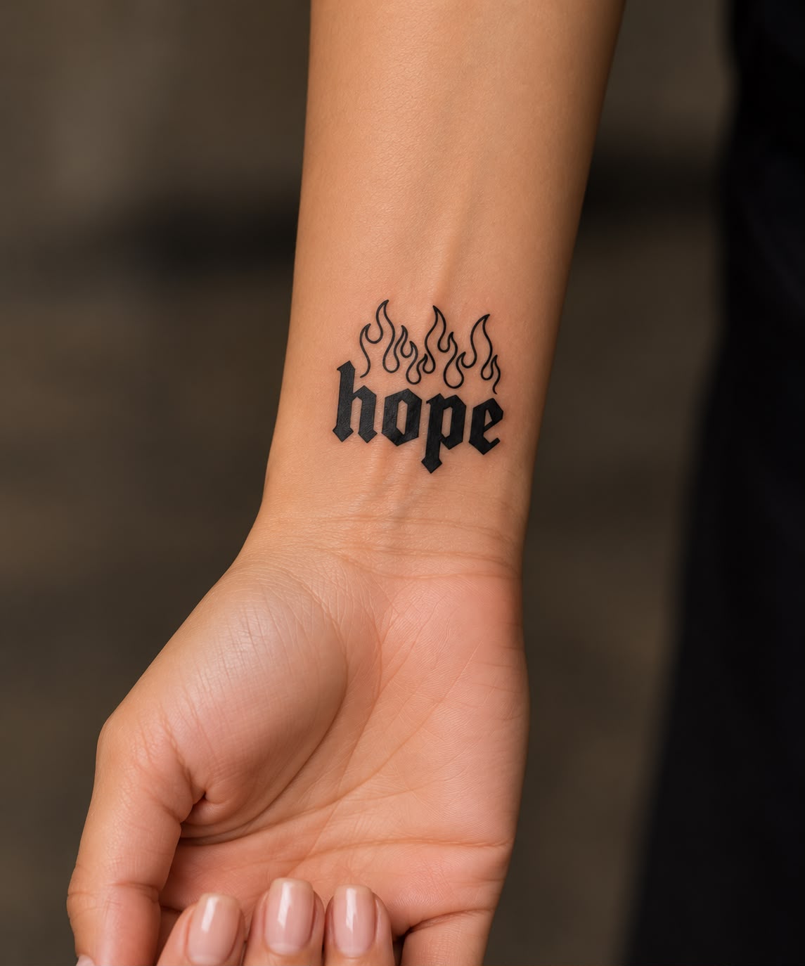 Flaming Hope Gothic Script Tattoo