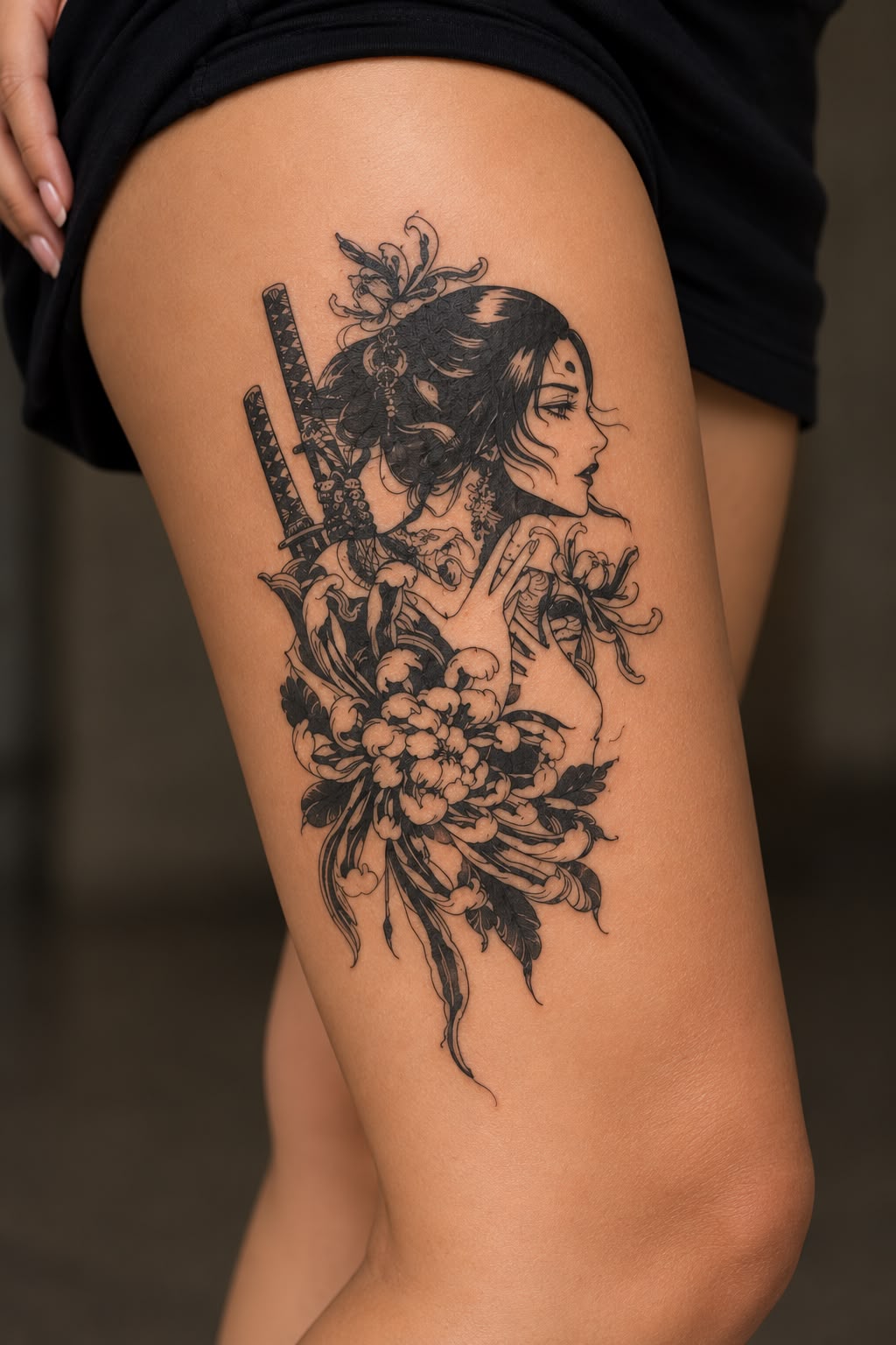 Samurai & Cherry Blossom Tattoo